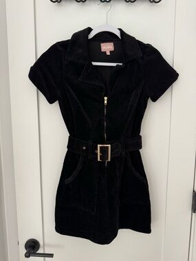 Show Me Your MuMu Black Corduroy Mini Dress with Gold Buckle